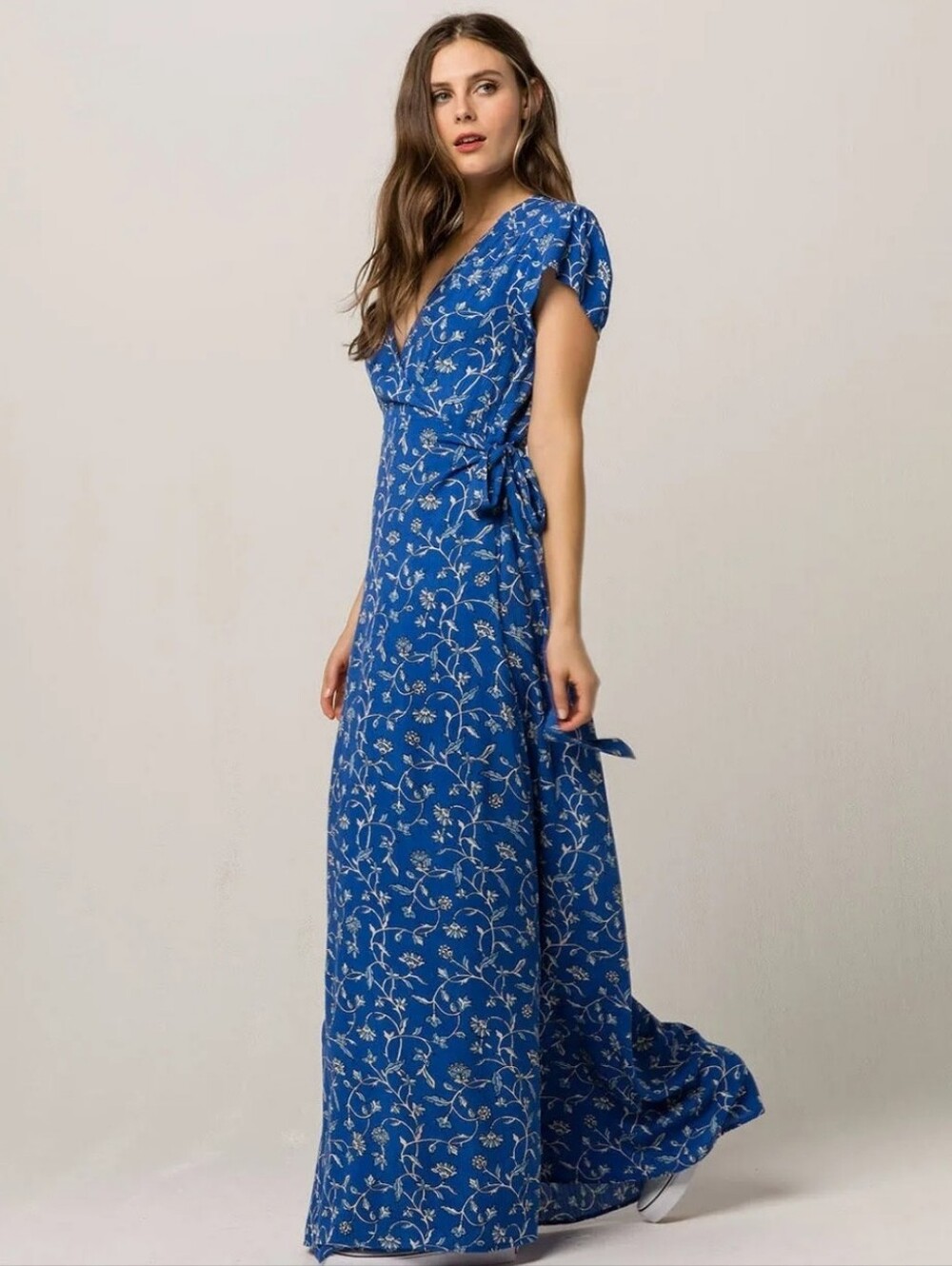 Amuse Society blue floral wrap maxi dress